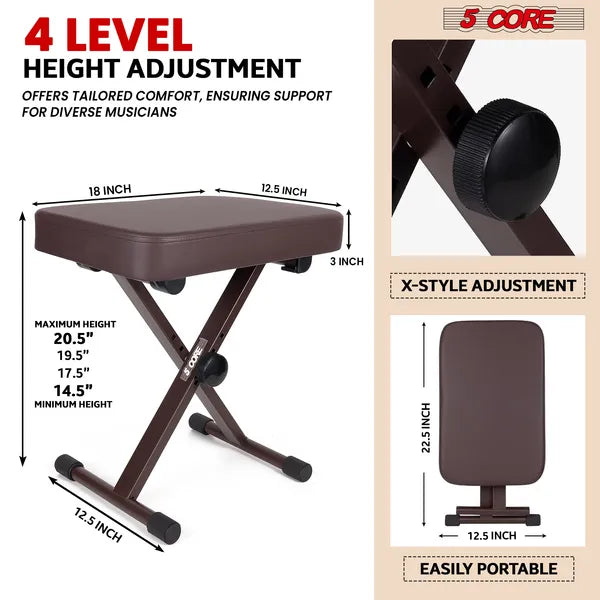 5 Core Clavier Banc 3 pouces rembourré Tabouret de piano hauteur réglable Siège de guitare
