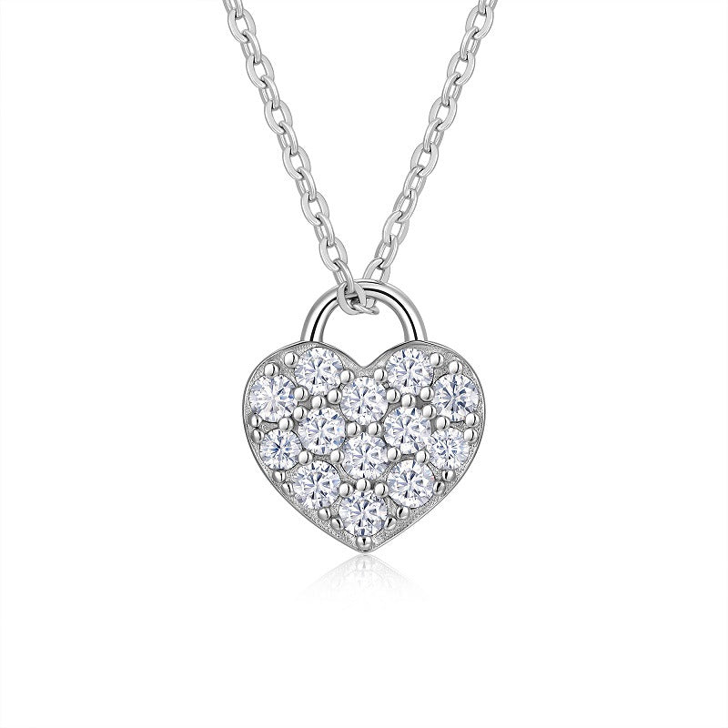 S925 Collier en moïsanite de cœur argenté 4g