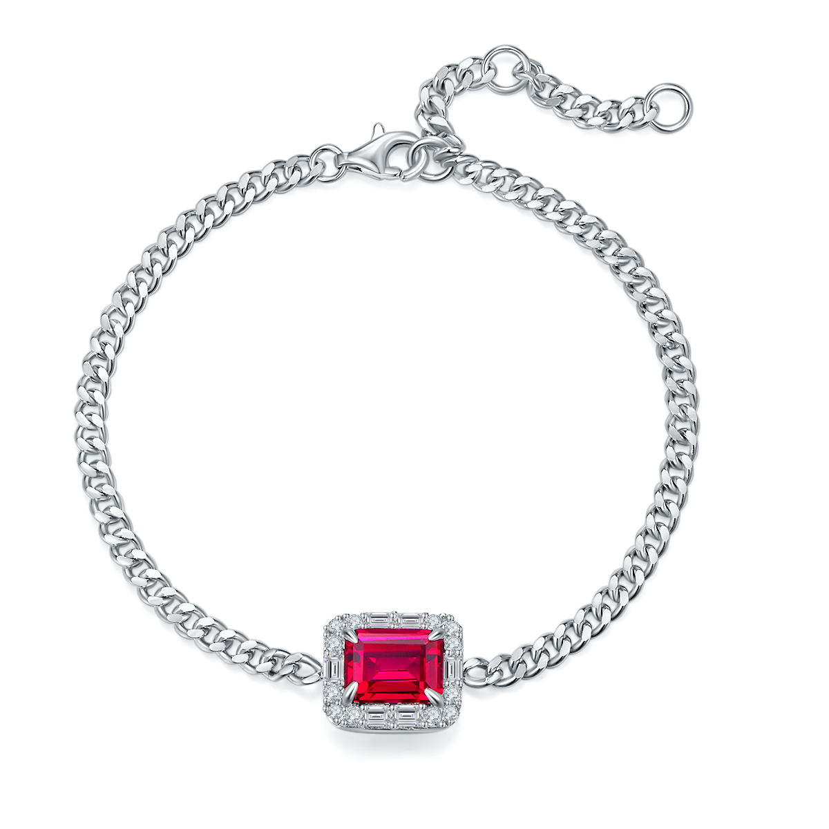 S925 Bracelet rubis en argent sterling Lab-Grown