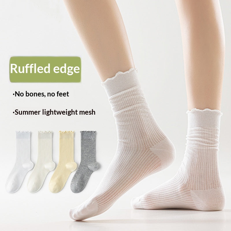 Femmes Chaussettes Solide Couleur Mid-calf Longueur Été Style mince Coton pur