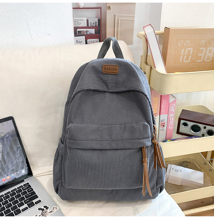 Sac à dos Corduroy de style Harajuku pour les cours de collège