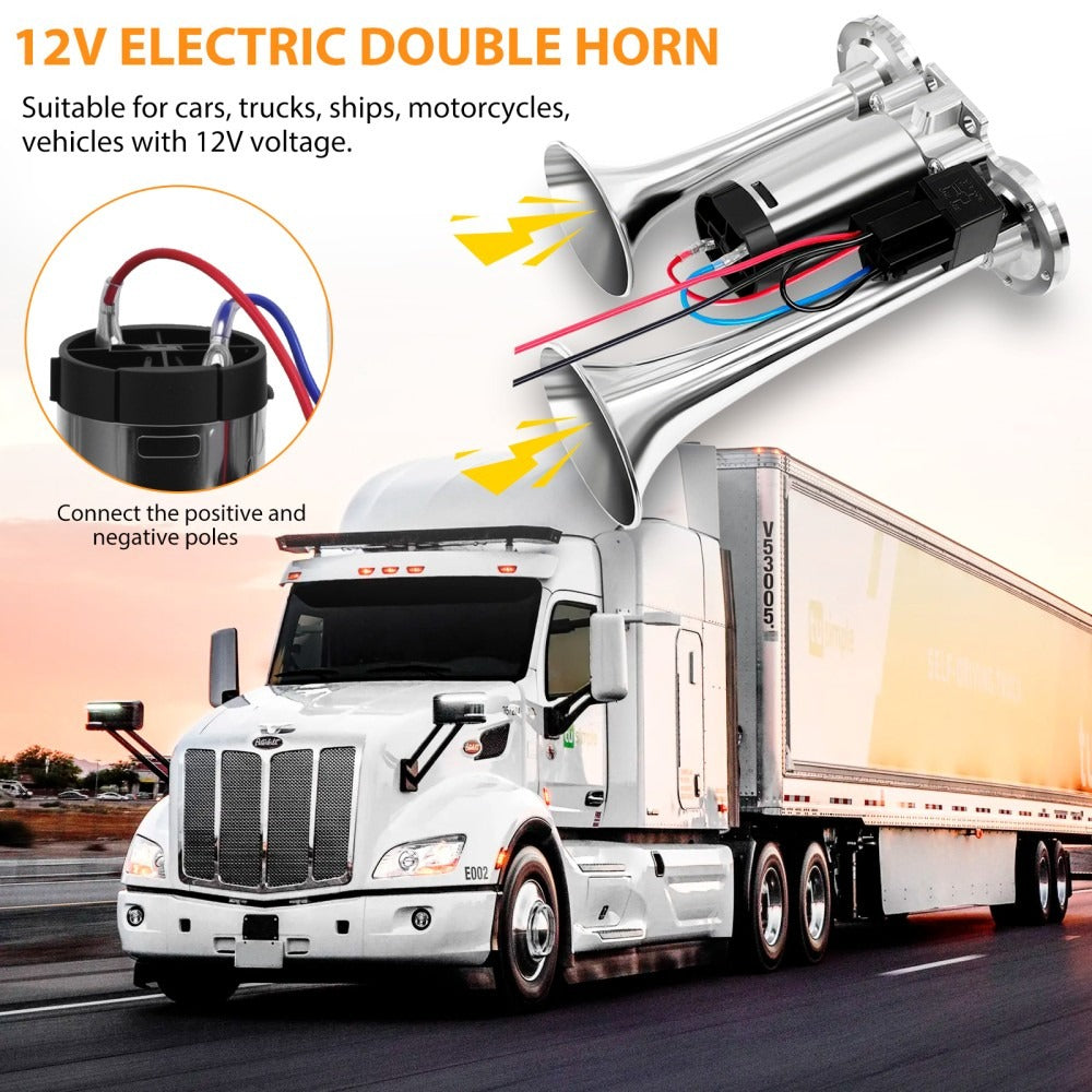 600DB Super Loud Car Truck Boat Dual Trumpet Train 12V Air Horn Compressor Kit