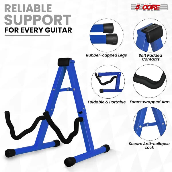 5 Core Guitar Stand 2 Pack A Frame W Soft Mousse bras antidérapant caoutchouc pour Acoustic Electric B