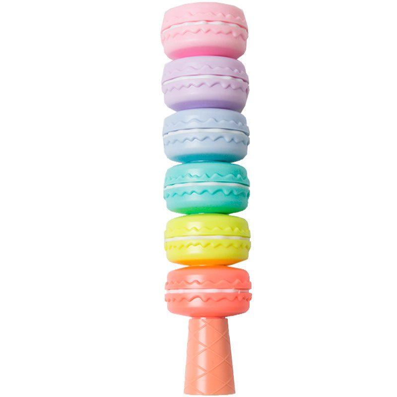 6pcs Nouveauté Cookie Highlighter stylo ensemble Macaron Cake Marqueur de couleur fluorescente Liner