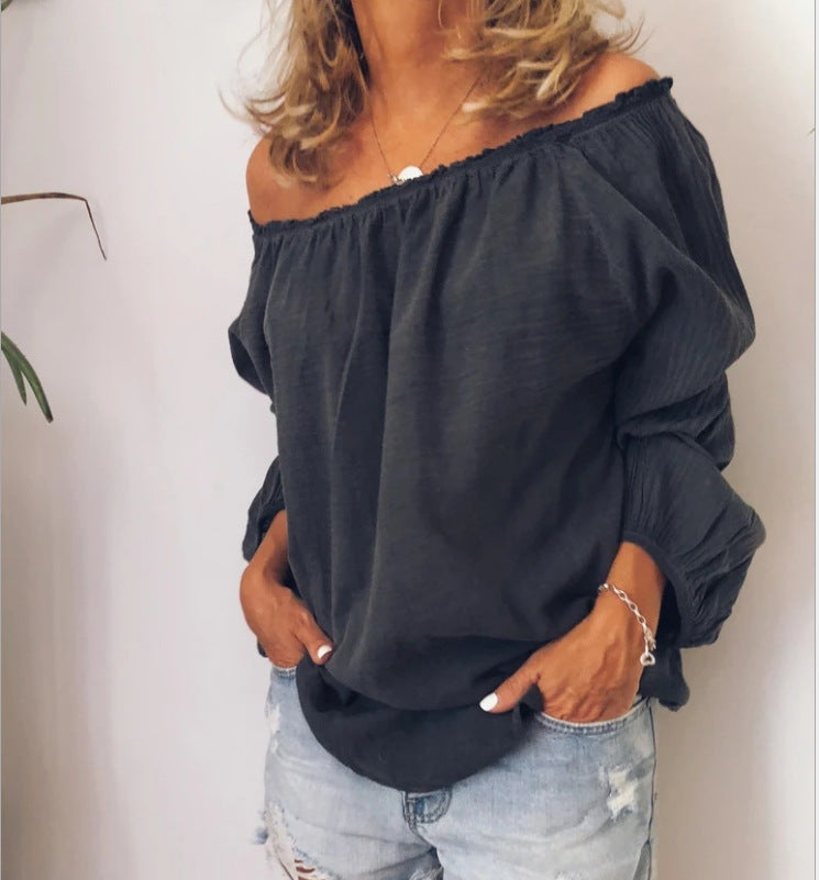 L'automne d'hiver des femmes une pièce collier pliant élastique coton chanvre couleur solide manches longues