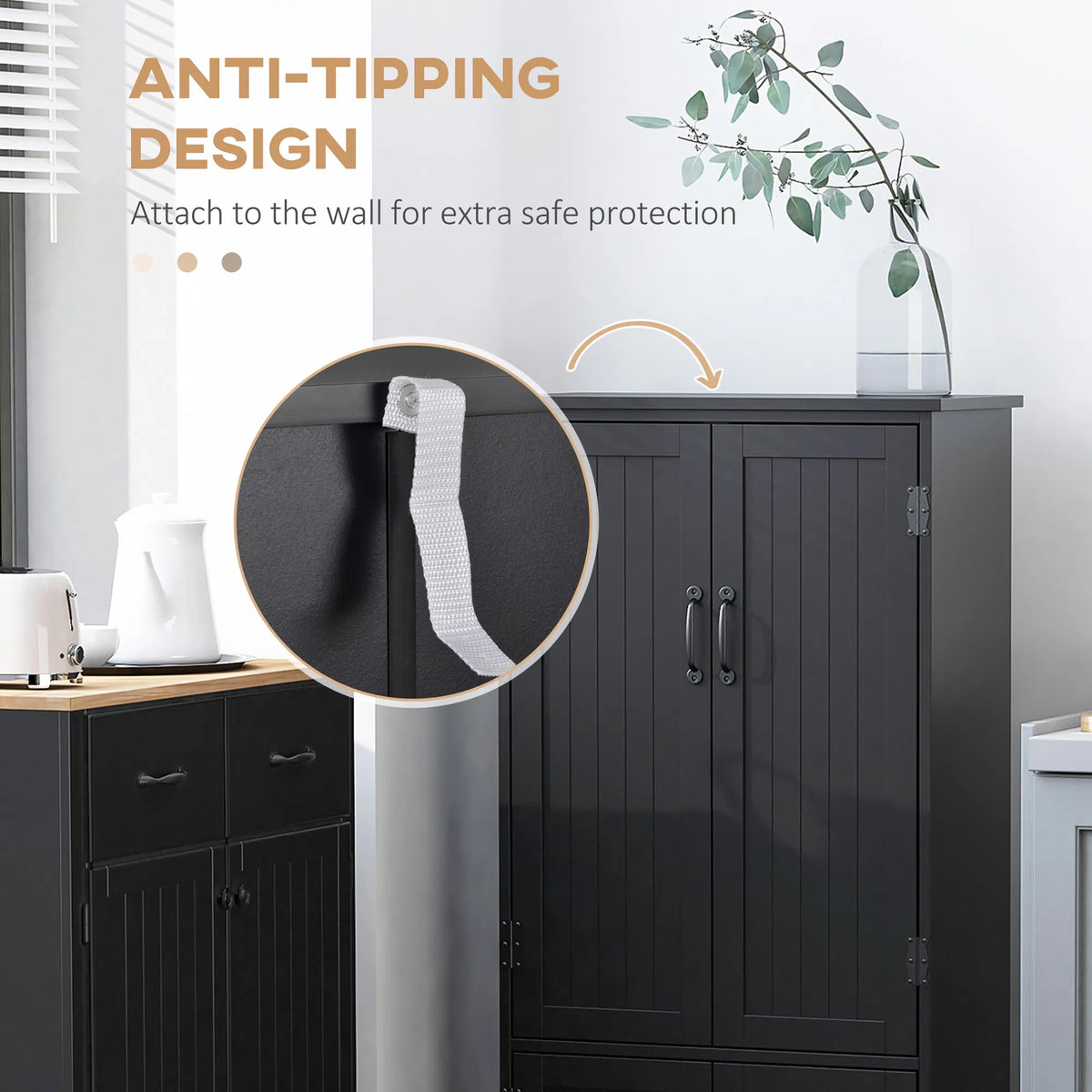 Armoire de rangement 4 portes de 48" Multi-Storey Large Space Pantry avec étagères réglables noir
