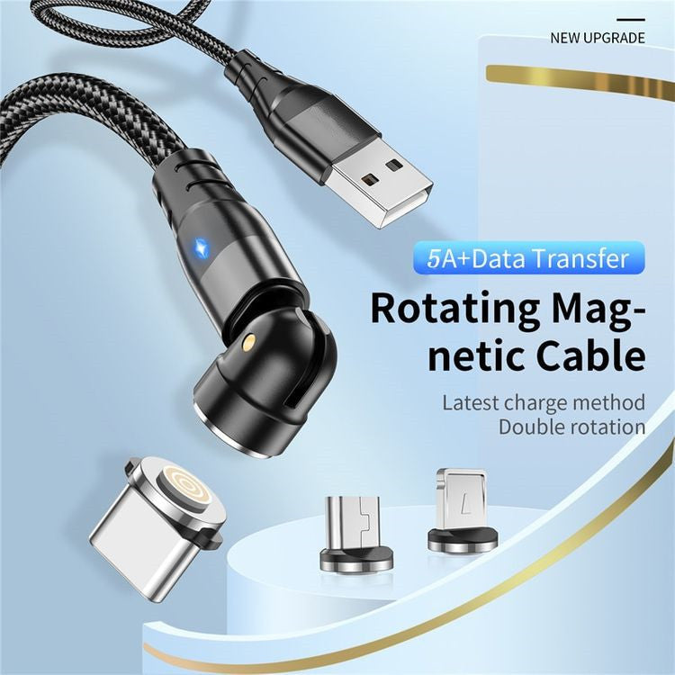 Câble de données magnétique 3-en-1 540 Connecteur rotatif 5A Charge rapide