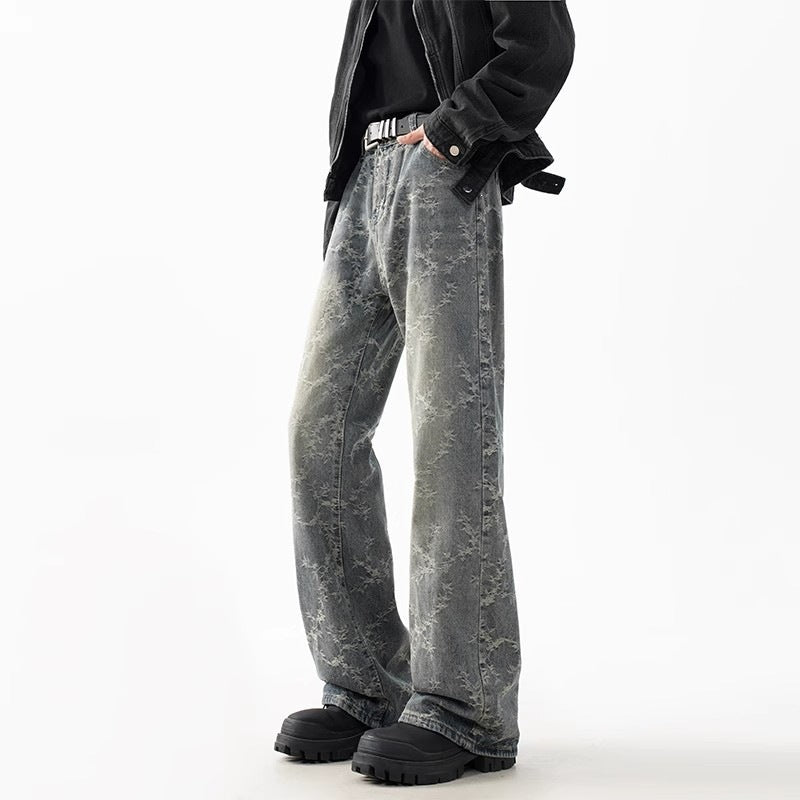 Denim de Jacquard pour hommes lavés à la jambe droite Pantalons évasés