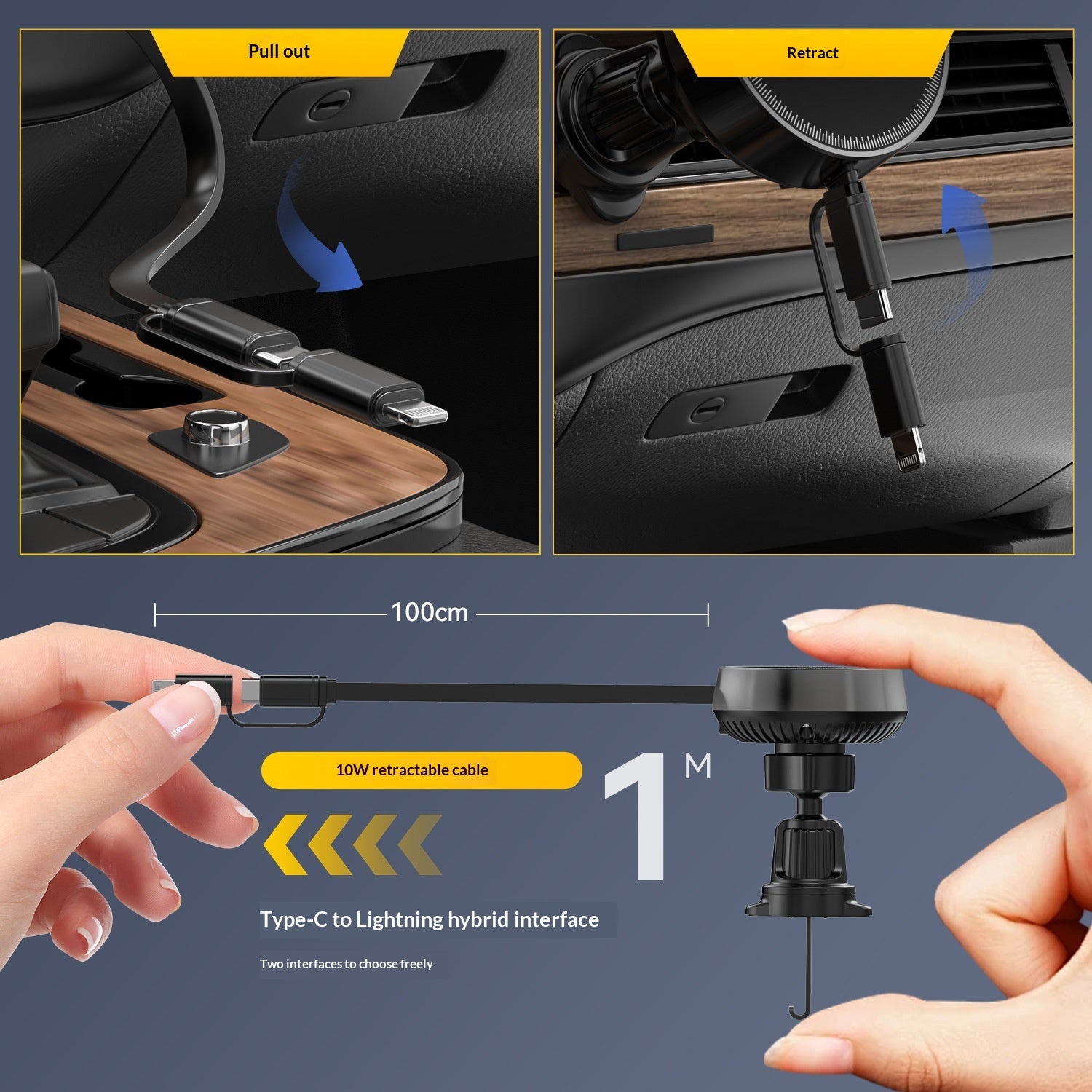 Chargeur de voiture sans fil magnétique 2-en-1 avec support de téléphone pour véhicules