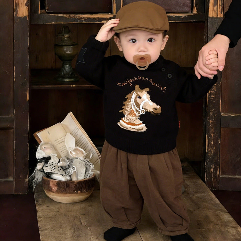 Cavalier Cartoon Année Chandail tricoté Vêtements pour enfants Chandail