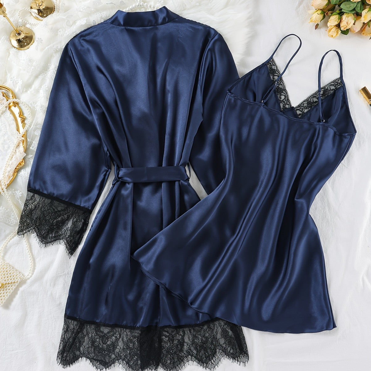Womens Four-Season Home Porte une robe de nuit avec un ensemble de robes de nuit 2 pièces