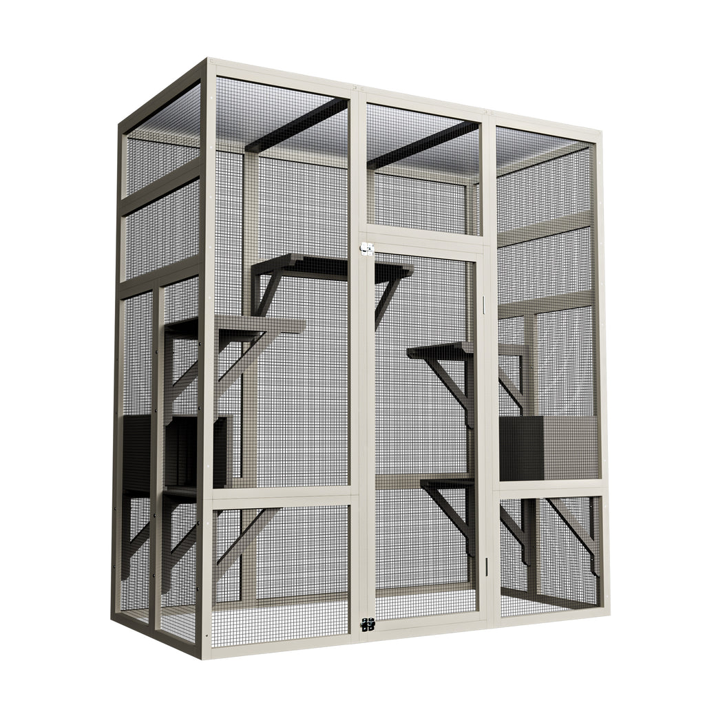 62,6" Maison de chat en bois d'extérieur gris Grand Catio