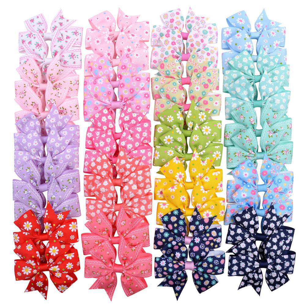 Imprimé Daisy Sunflower Dotted Rib with Fishtail Bow Baby Hair Clip