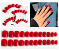 Améliorez votre style 24 Short Square Fake Nails Fashionable Elegant Red Nail Art Set In Soli