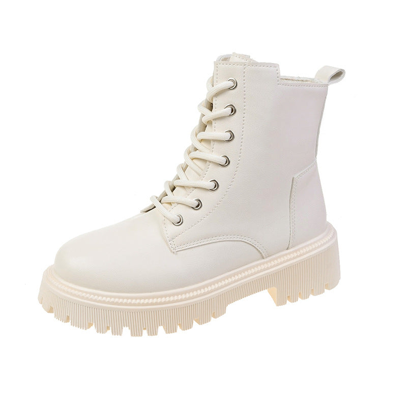 Femmes Casual style britannique Bottes en cuir épais