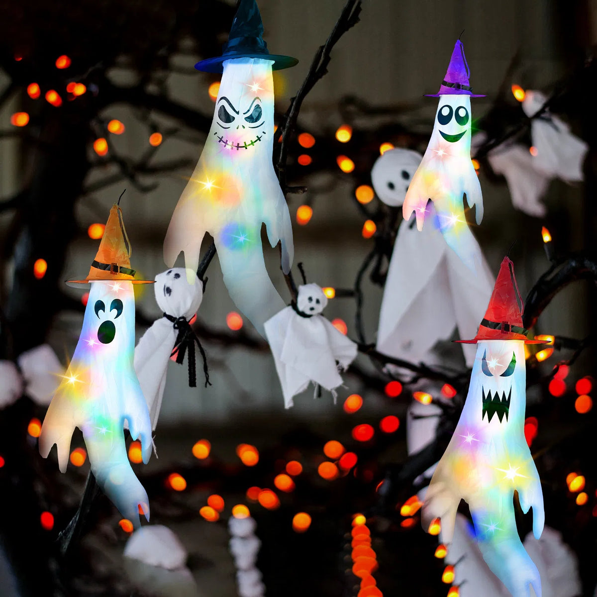 Ensemble de décoration suspendu d'Halloween - 4 éoliennes fantômes