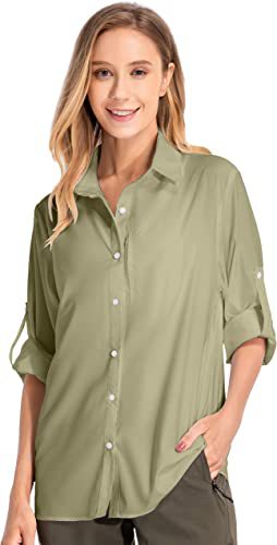 Chemise à manches longues de protection contre le soleil pour femmes Pêche à l'extérieur Pêche rapide Chemise de randonnée