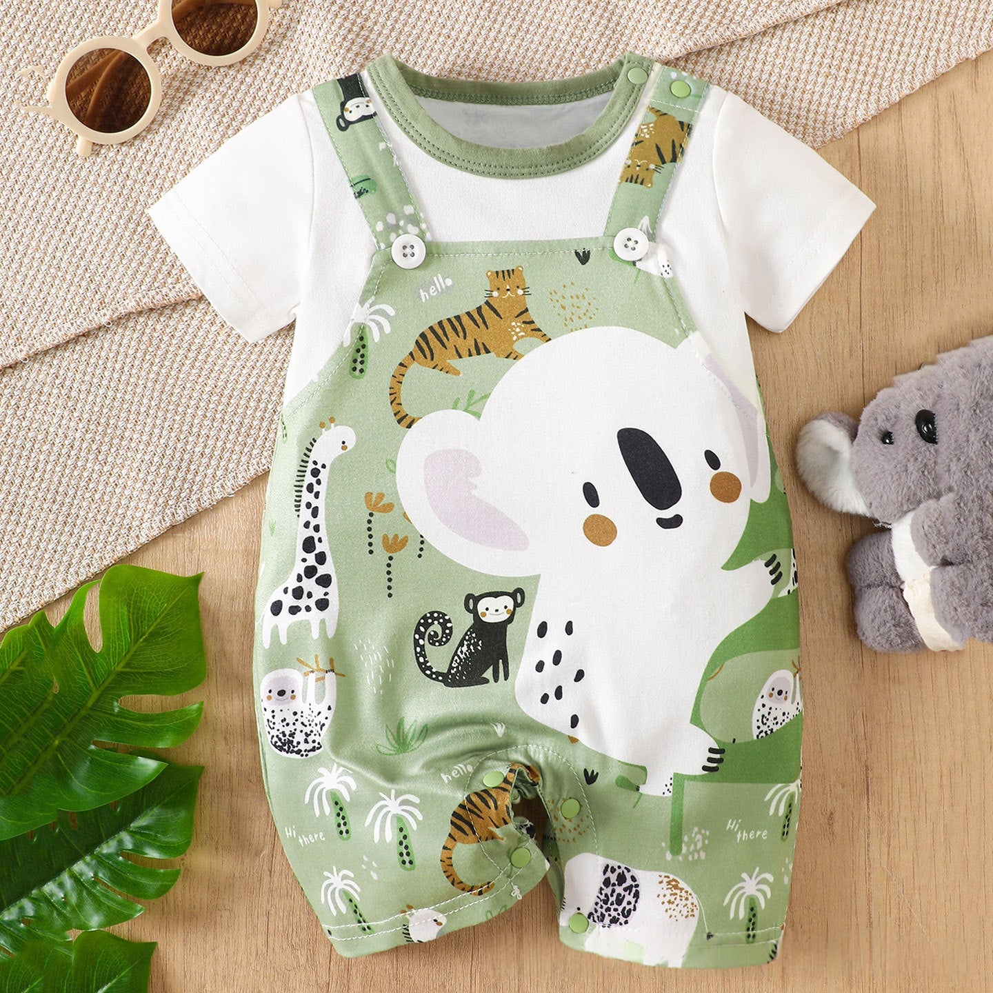 Mignon et super-adorable sur le thème animal à manches courtes bébé Romper pour l'été