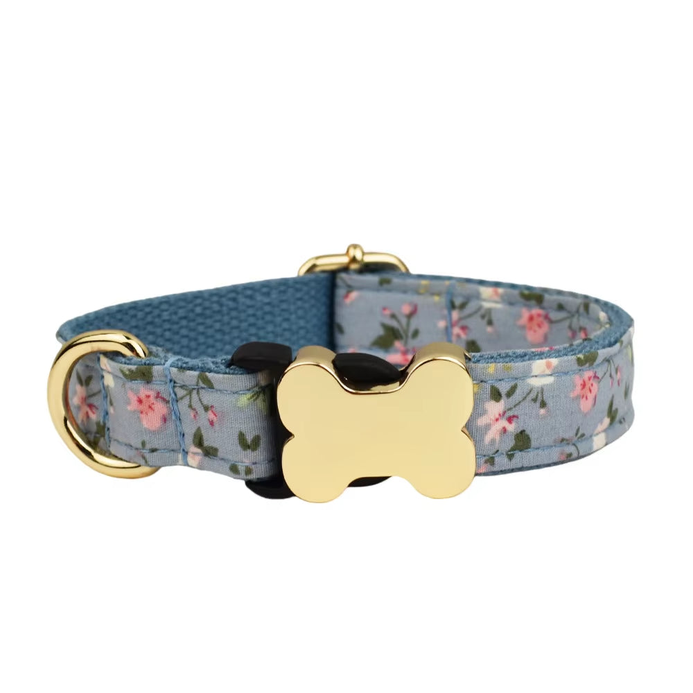 Tissu plat imprimé Grid série Bone Buckle Dog Collar