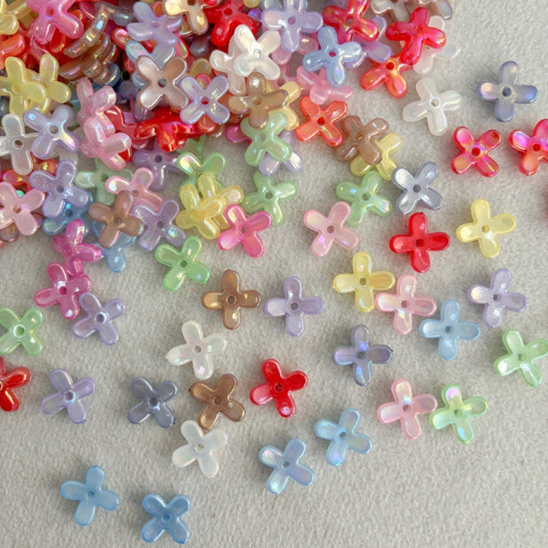 Perles de fleurs en acrylique avec paillettes dorées