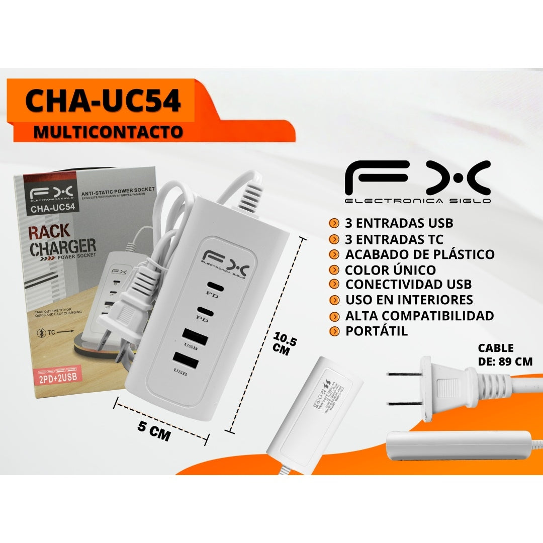 Bande d'alimentation multifonctions avec 2 ports usb et 2 ports de recharge de type c