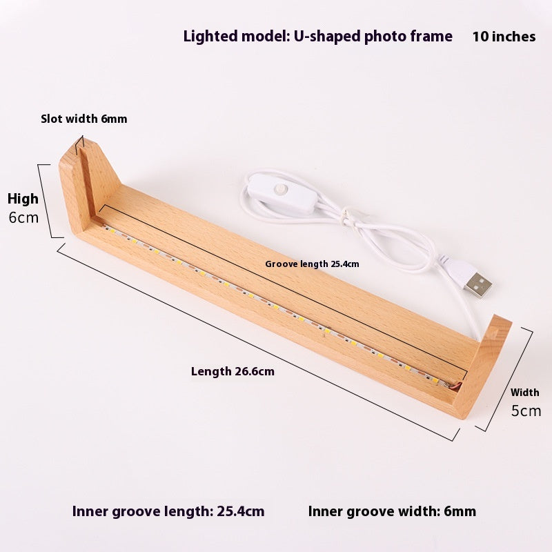 Affichage lumineux U en bois Acrylique rack Photo cadre bureau Calendrier Support de lampe