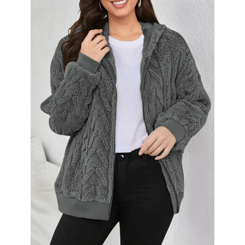 Manteau de cardigan à capuche à capuche Jacquard-Fleece pour femmes