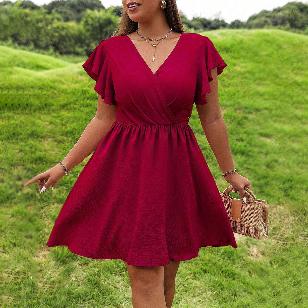 Robe femme col V avec manches volantes