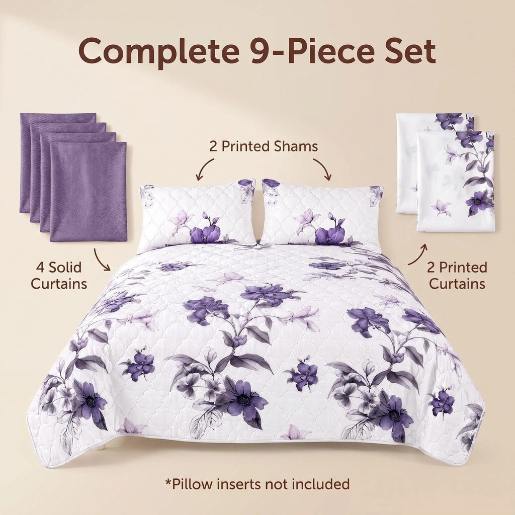 Couche de lit et rideau pour la fleur de 9 piece pour roi de Californie