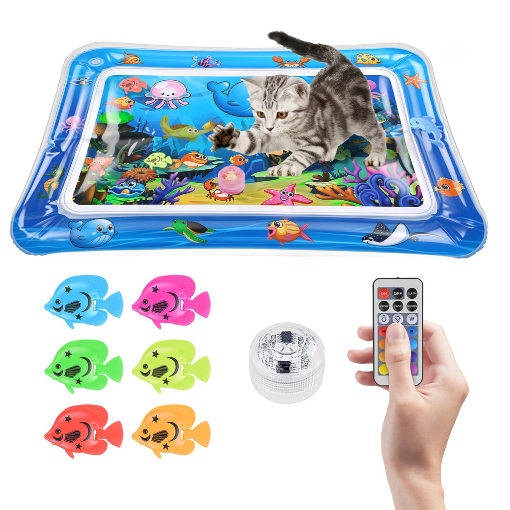 Mat d'eau chat interactif de jeu sensoriel avec des jouets flottants de poisson LED couleur changeant ligh