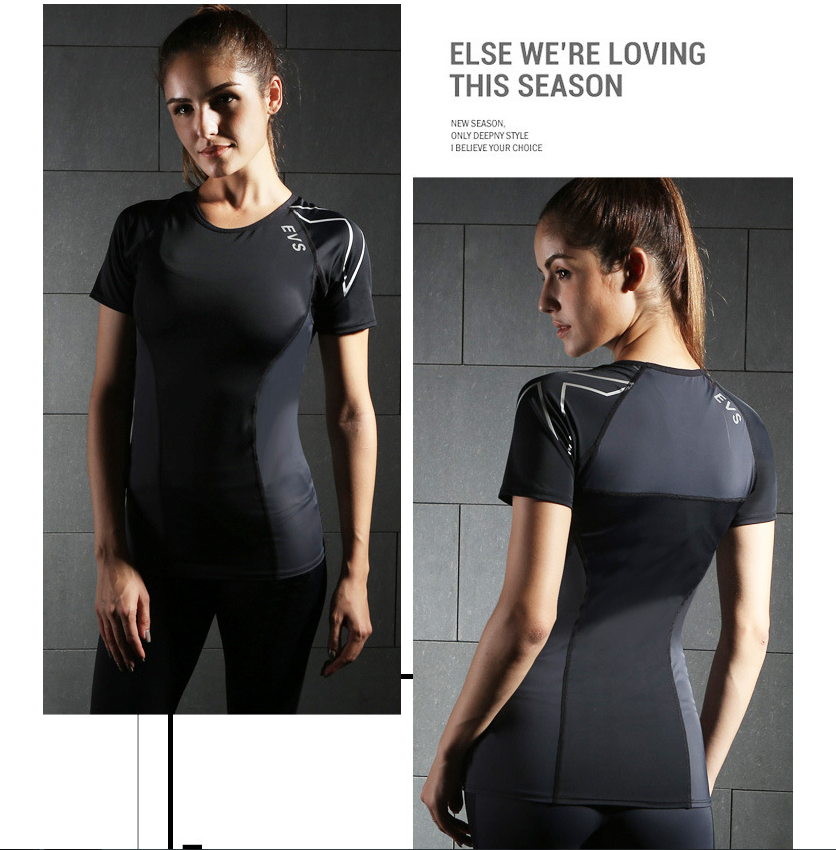 Compression sports collants à manches courtes femmes stretch vêtements de yoga en cours de séchage rapide
