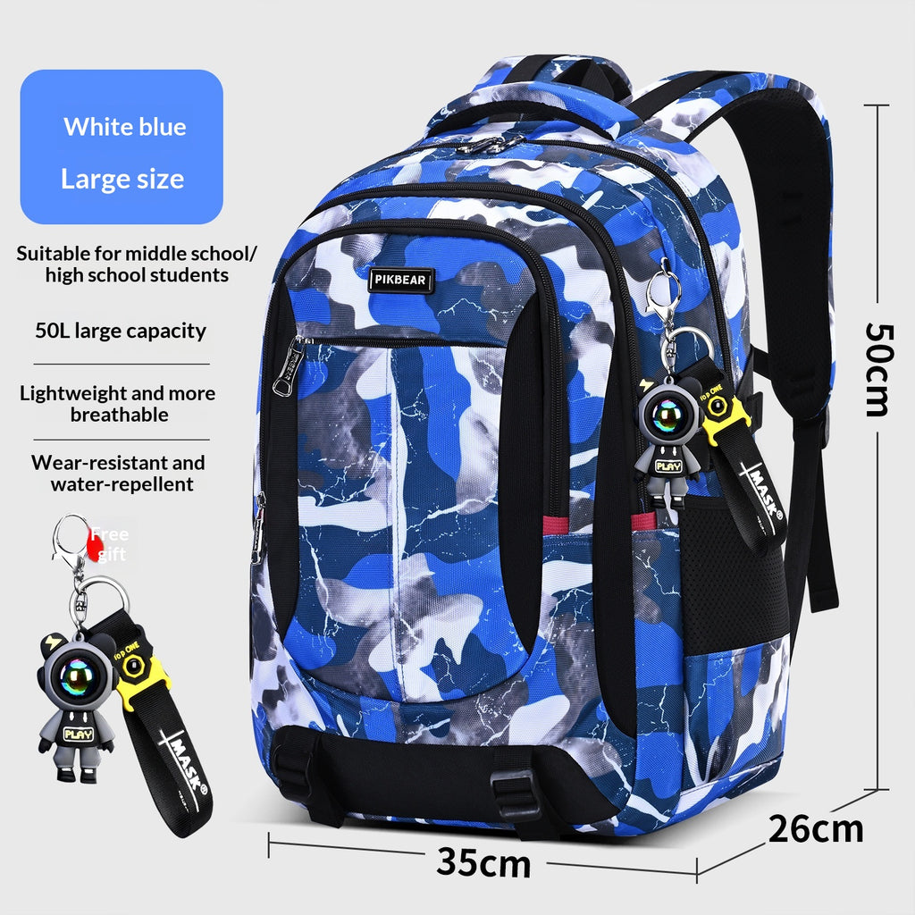 Sac à dos pour les étudiants de l'école moyenne et secondaire masculine Grande capacité Camouflage Design