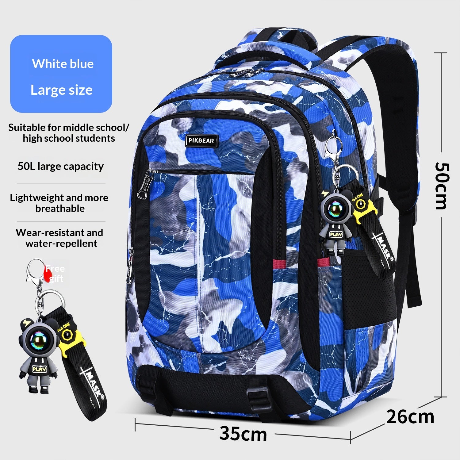 Sac à dos pour les étudiants de l'école moyenne et secondaire masculine Grande capacité Camouflage Design