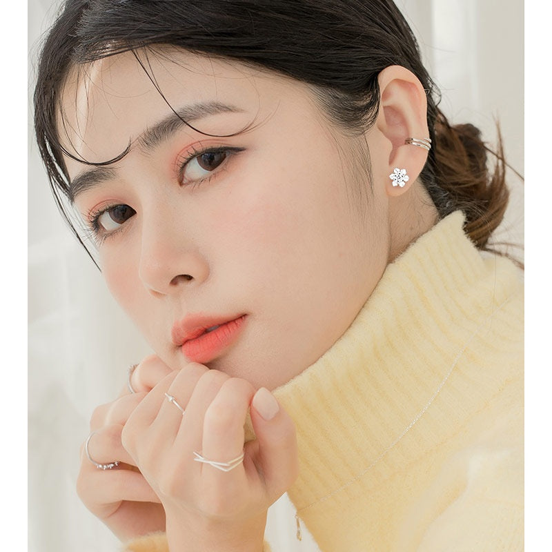 S999 Sterling Argent Femmes Lotus Élégant Ear Cuff Stud