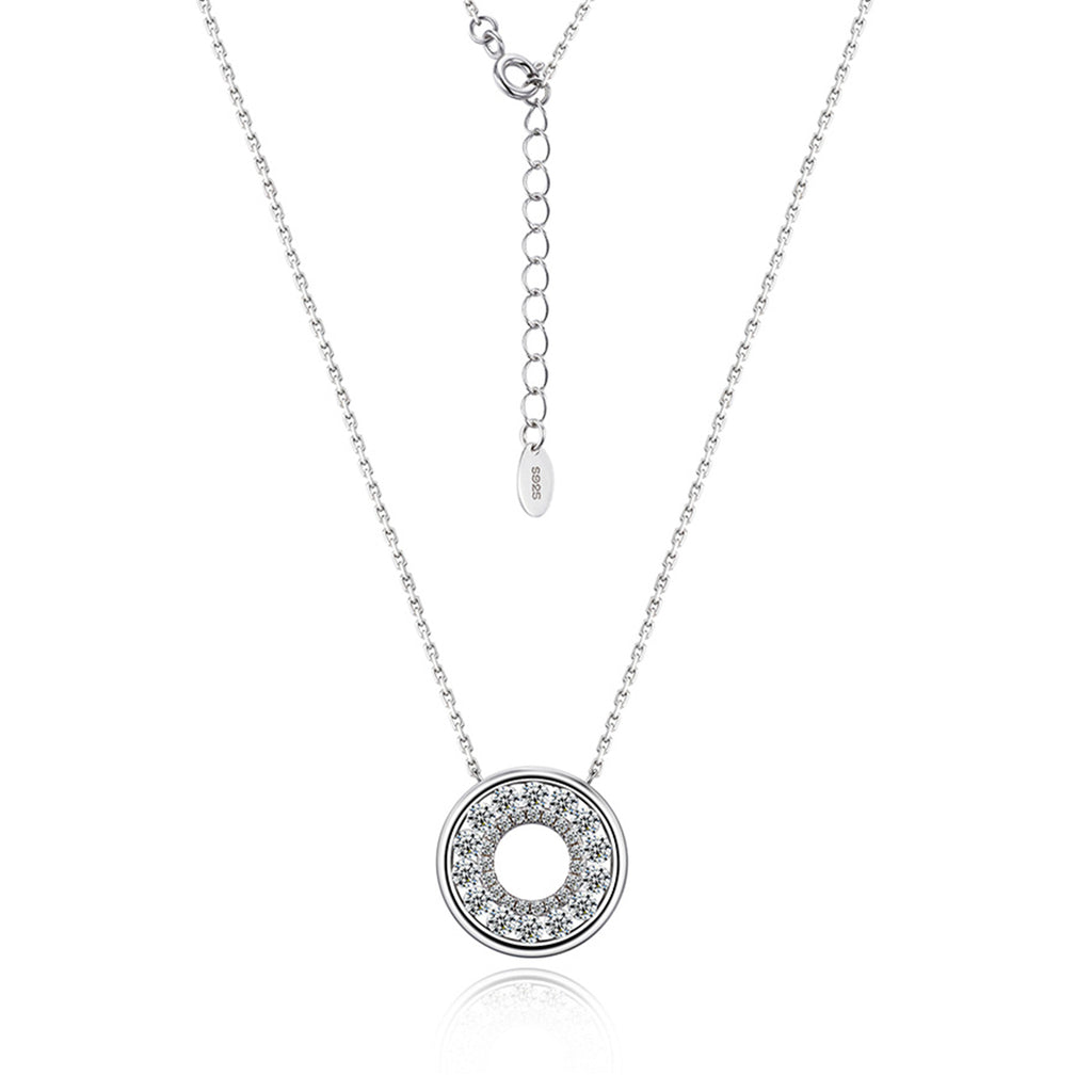 S925 Collier en mousse argentée Sterling Silver Pave Circle 40-45cm D Couleur VVS1 Silver Gold Dual