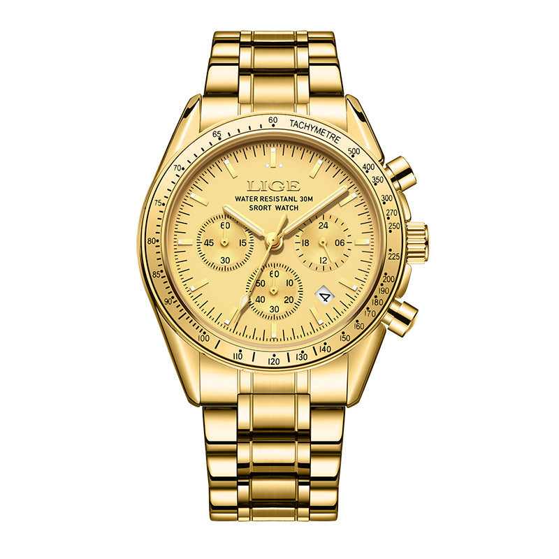 Hommes Multifonctionnel Imperméable Calendrier Lumineux Quartz Montre