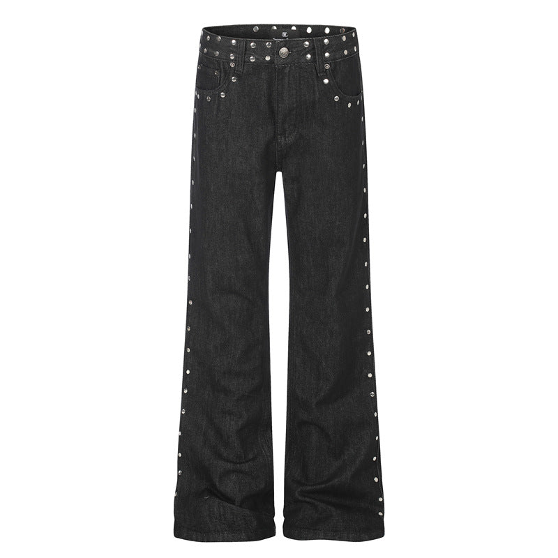 Retro Studded Leopard-print Patch Flared Jeans