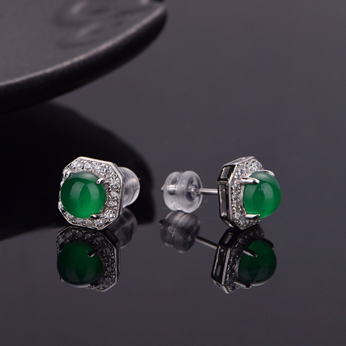 S925 Boucles d'oreilles Sterling Argent Octagon Halo Sterling