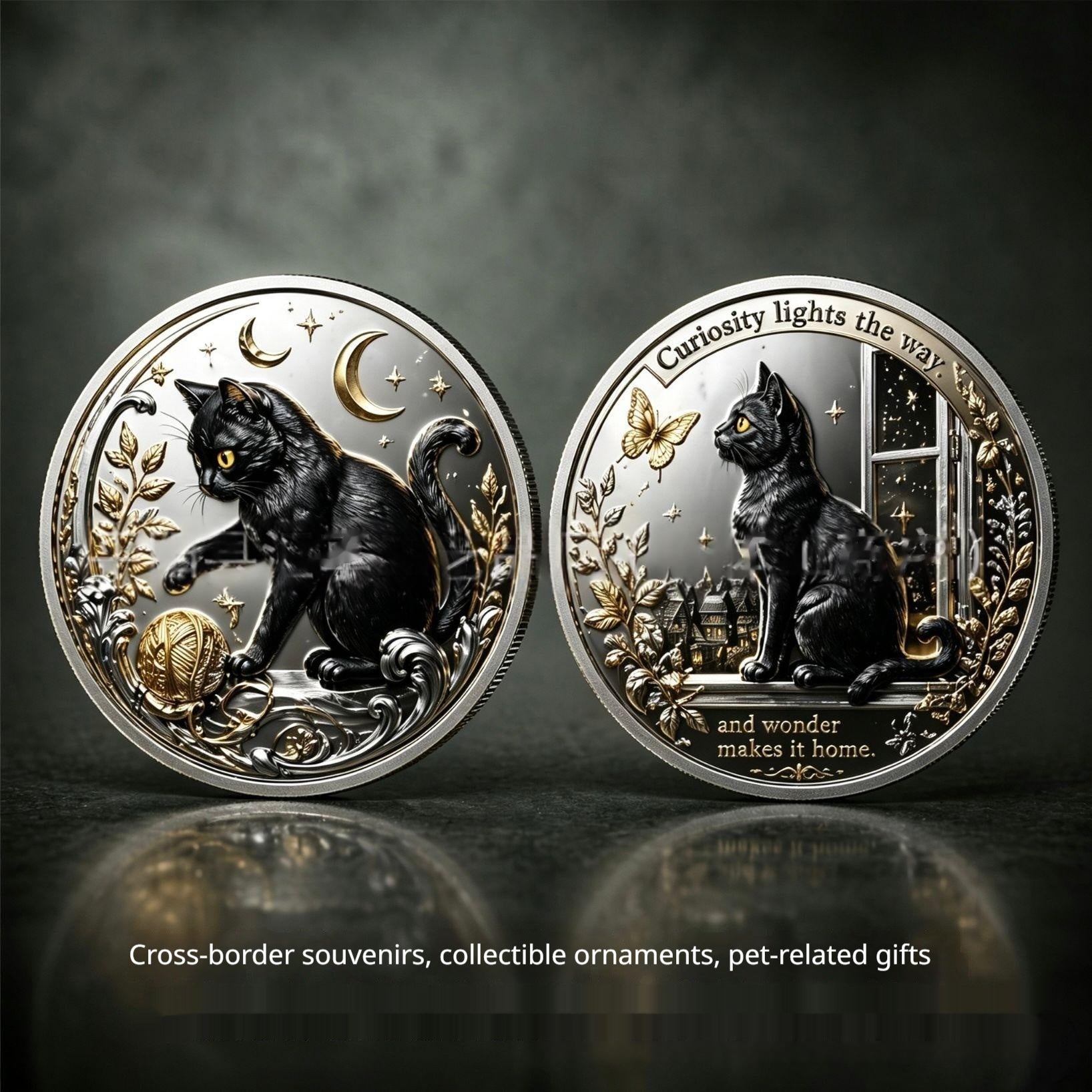 Mystère Black Cat Lunar Phase Relief collectible Commemorative Coin