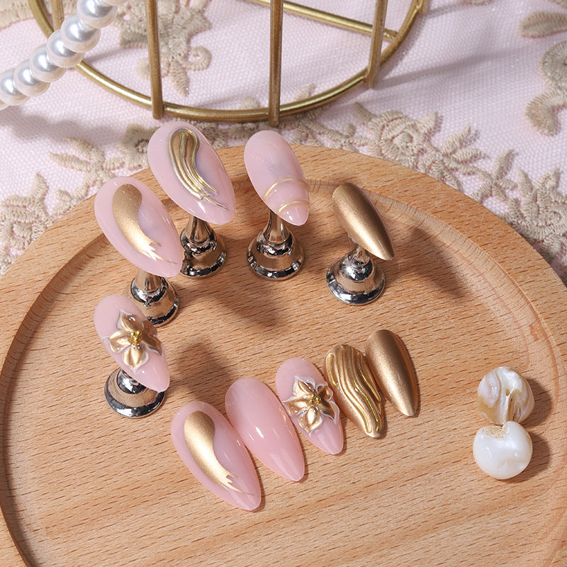 Wearable Nails 3D Sculpted Floral Design forme d'amandes or vague