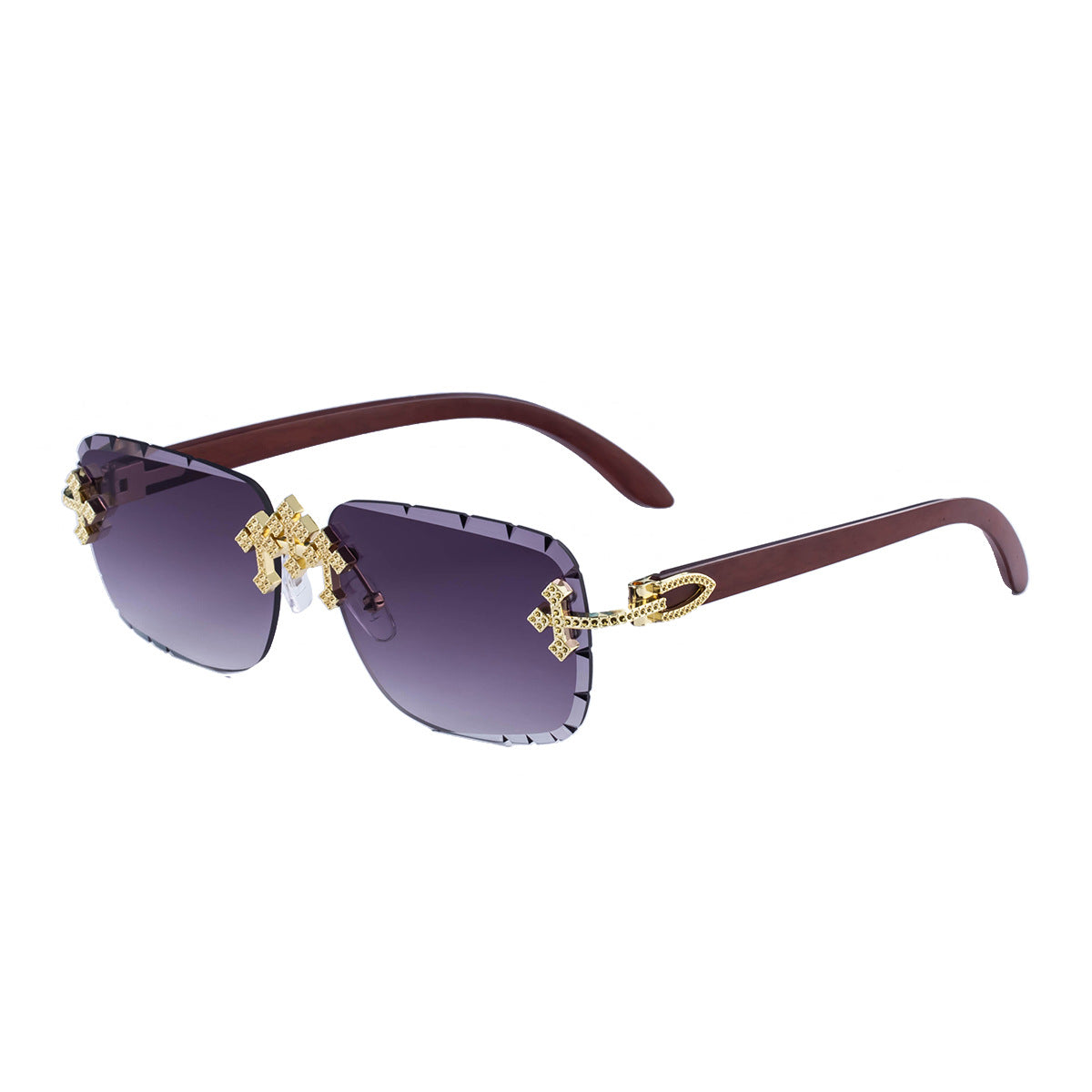 Lunettes de soleil européennes et américaines rétro sans cadre pour les hommes avec des bords diamantés et l'imitation