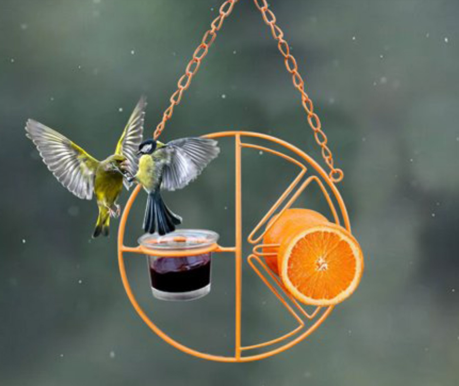 Support métallique suspendu pour l'alimentation extérieure des colibris