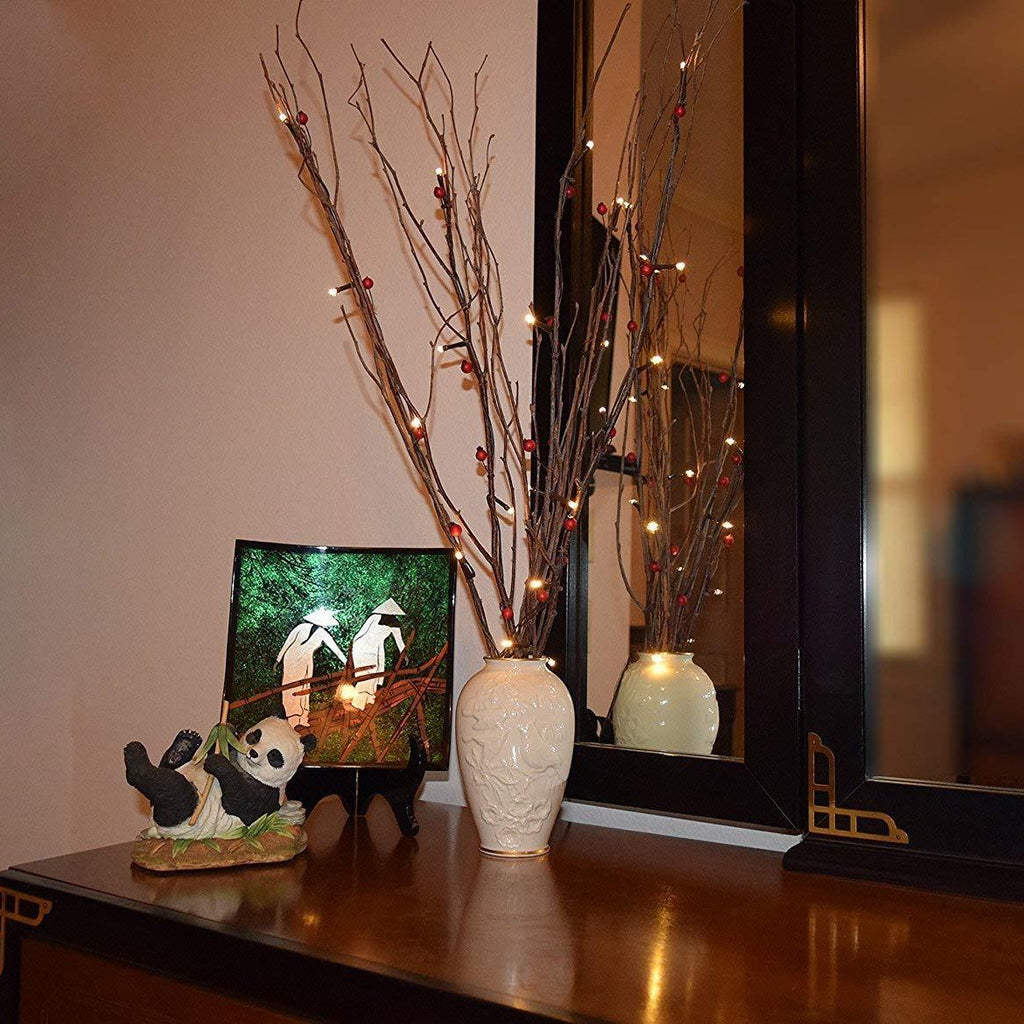 Decorative string lights illuminate the night
