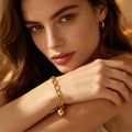 Femmes Paperclip Link Chaîne Bracelet Or Ton Dangling Round Ball Charm Acier inoxydable Lo