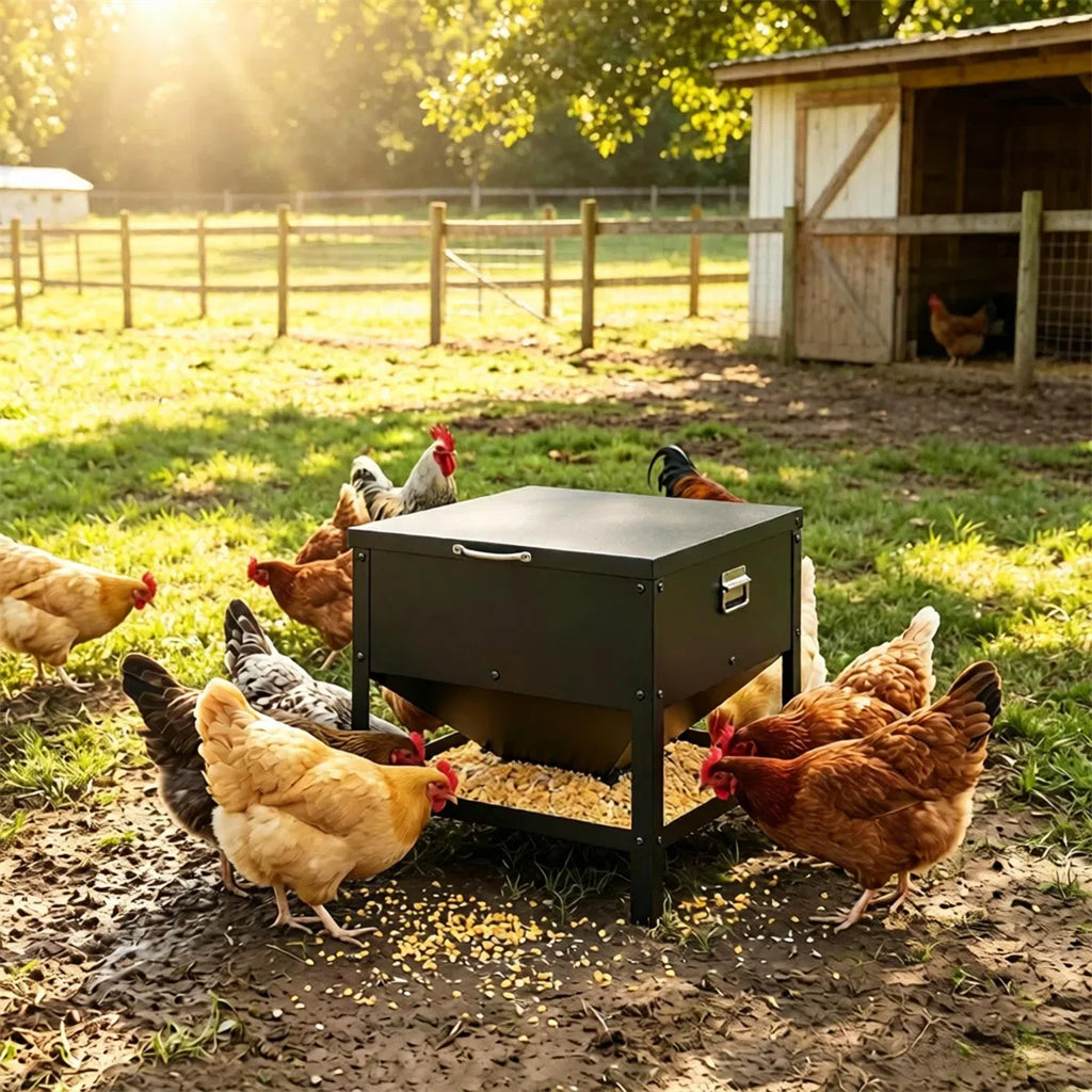 Hopper d'alimentation de poulet en acier inoxydable robuste avec couvercle de levage