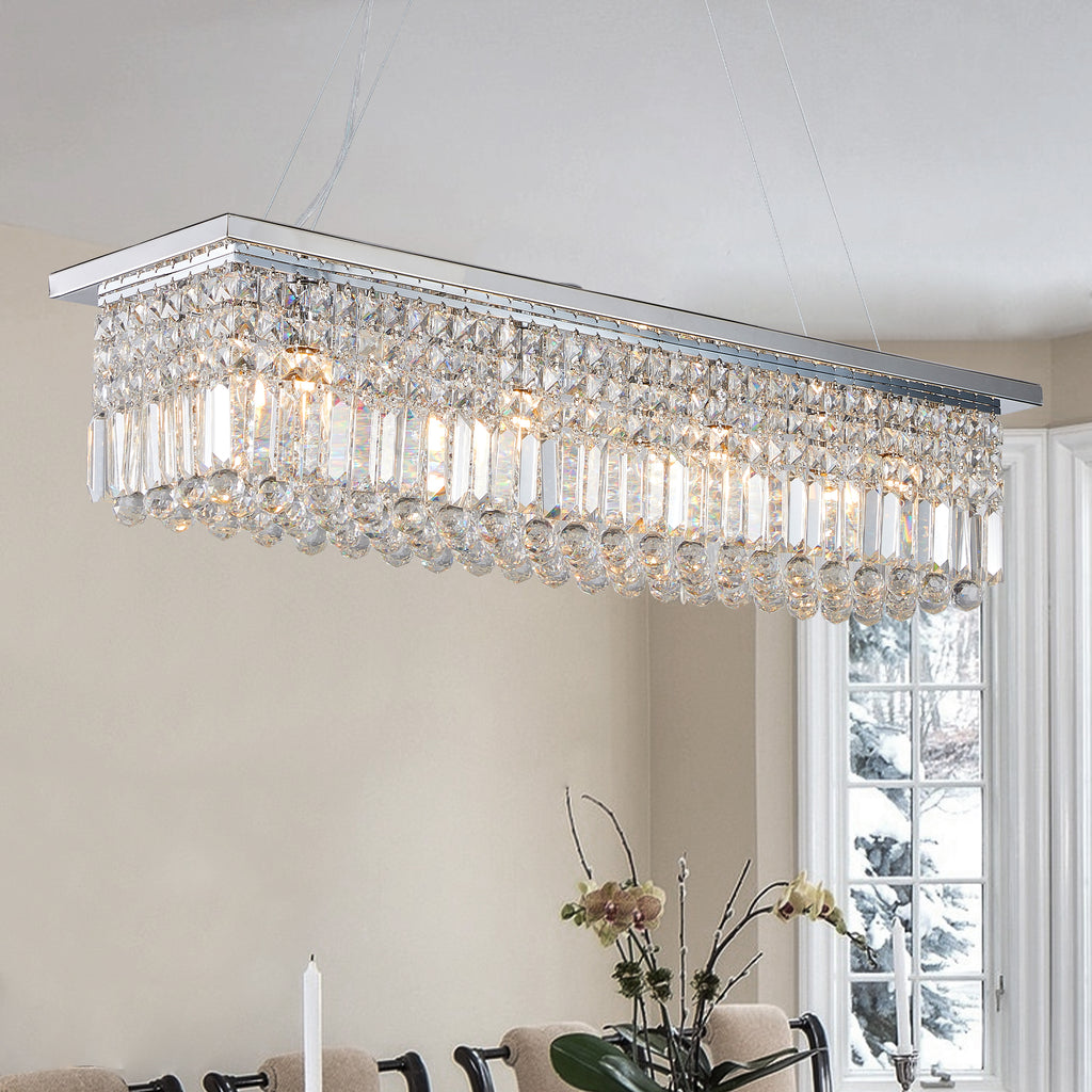 Lustre en cristal moderne pour salle à manger Rectangle blanc 8 lumières Raindrop Lustre Cont