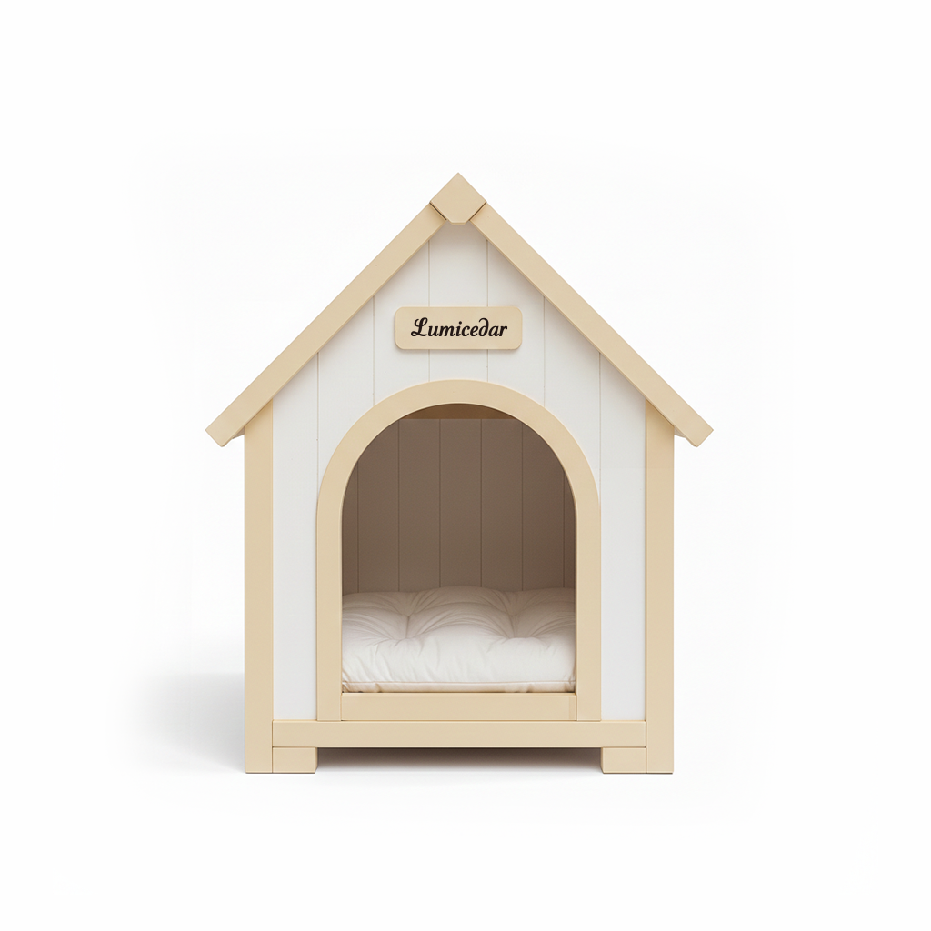 Maison de chien en bois moderne avec coussin EVA – Cèdre solide Pet House pour petits chiens & C
