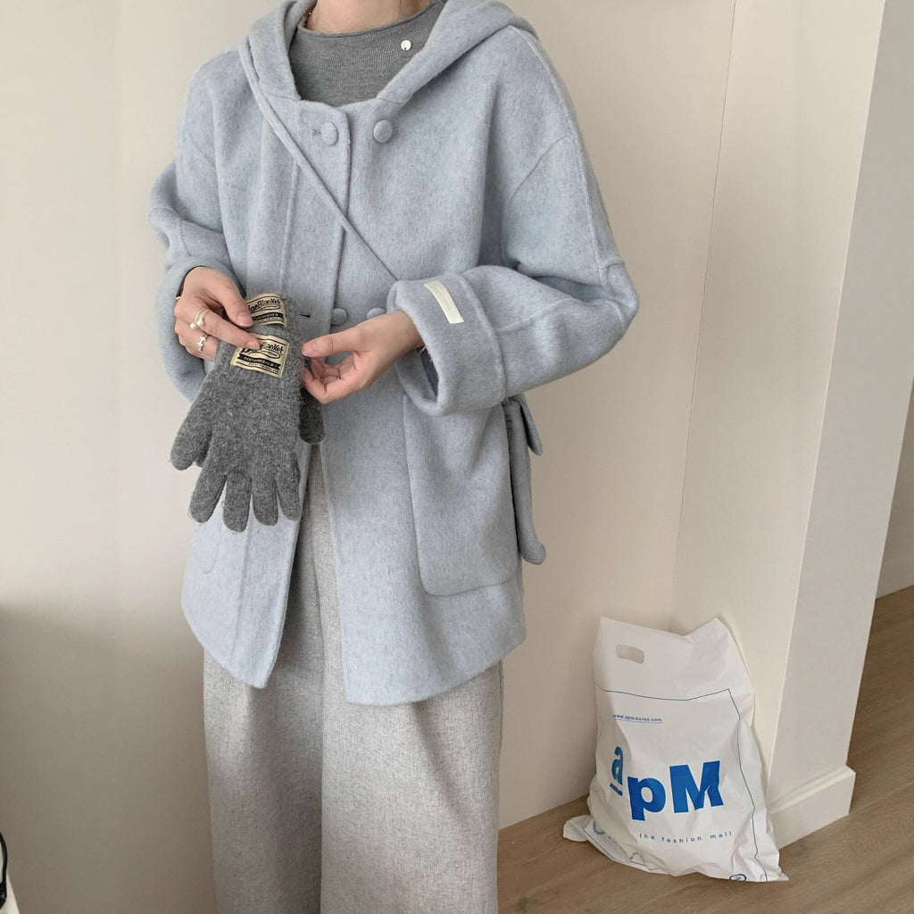Manteau en laine à capuche alpaga