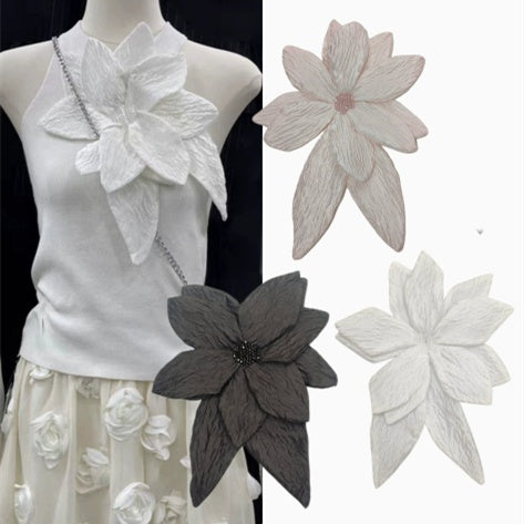 Style français Chic Grande Fleur en trois dimensions noir et blanc Organza
