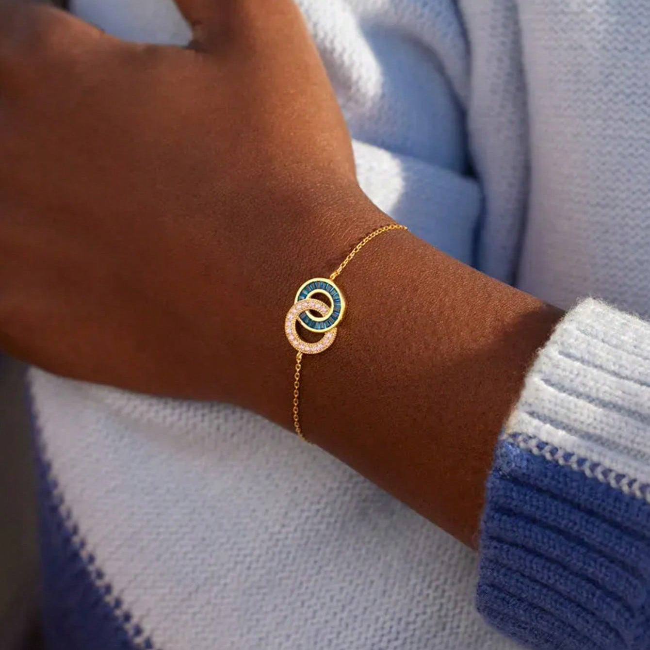 Femme Mode Versatile Double Anneau Bracelet en pierre de naissance